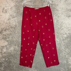 Vtg Peter Martin Women Silk Embroidered High Rise Crop Pant 6 Old Money Tropical